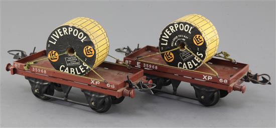A set of two: Flat wagon with cable drum, boxed No 35968 and Flat wagon with cable drum, boxed No 35968
